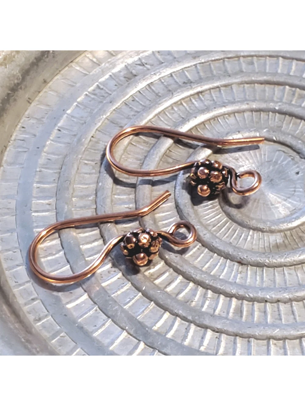 Fancy Handcrafted India Solid Copper Bali Bead Ear Hooks Earring Wires 10 pcs